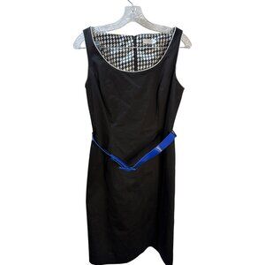 Tahari Arthur S. Levine Black Sleeveless Sheath Dress 8P With Blue Belt & Hounds